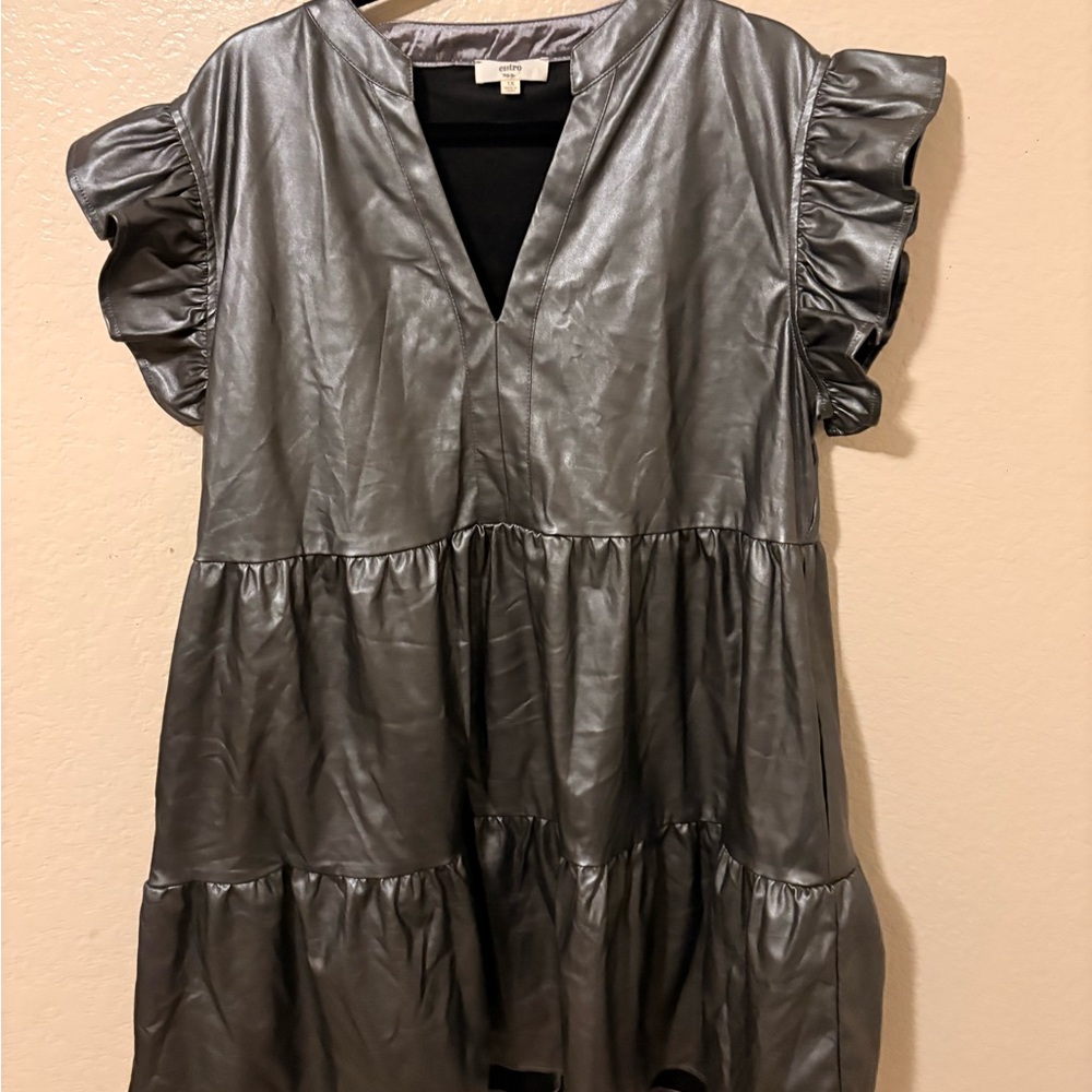 Entro Silver Faux Leather with pockets Midi Dress